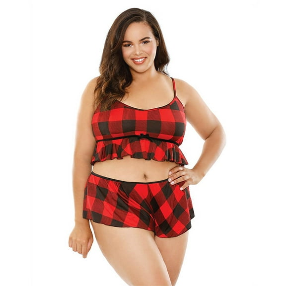 Curve Noelle Crop Cami & Shortie Set Red/black 3x/4x