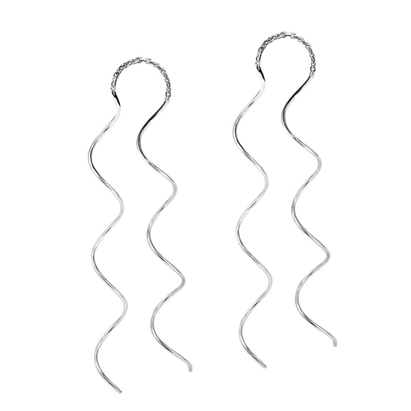 Curve Twist 65mm Spiral Ear Thread Slide .925 Silver Earrings