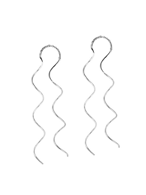 Curve Twist 65mm Spiral Ear Thread Slide .925 Silver Earrings