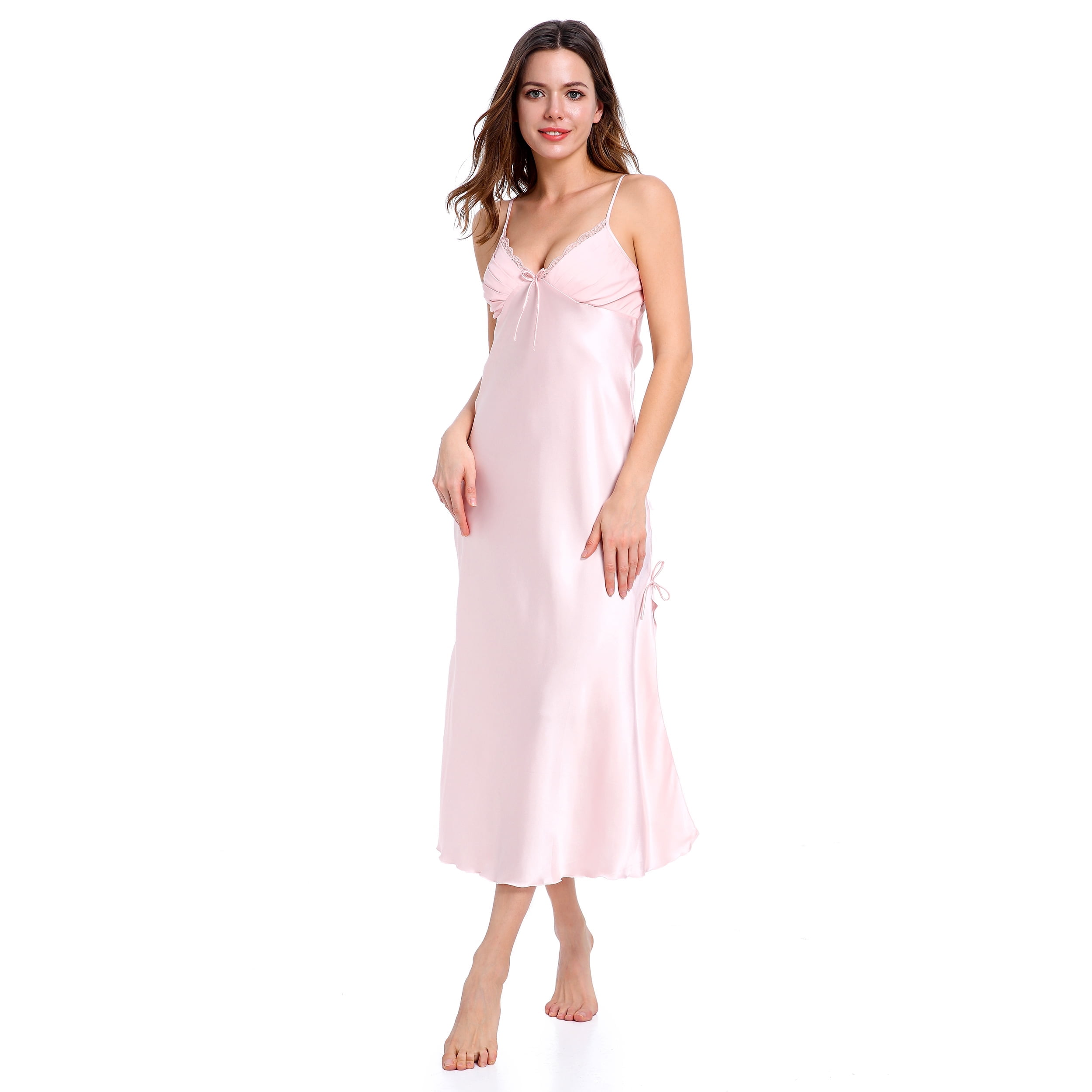 CurveBay Women's Satin Nightgown Silk Slip Dress Sleepwear Deep V Neck ...