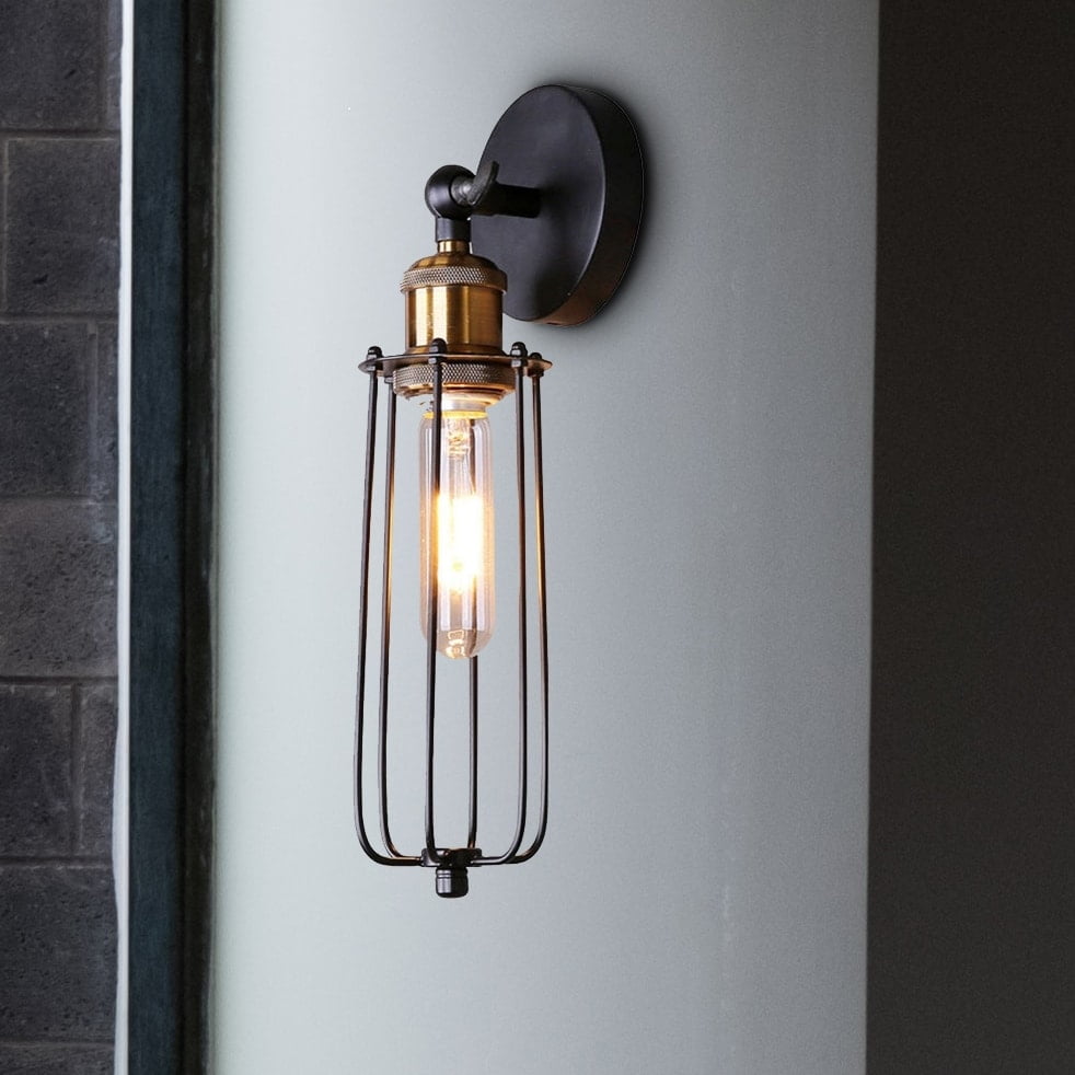 CurveCurio  Adjustable Black Caged Edison Antique Wall Light Industrial Style Wall Light Farmhouse Fixture Black Wall Sconces