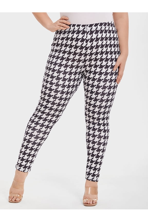 Plus Size Houndstooth Print Elastic High Waist Skinny Pants
