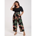 thumbnail image 1 of CurveSoul Plus Wide Leg Jumpsuit with Pockets for Women Boho Tropical Print Square Neck Belted Beach Rompers Jumpsuit Overall Pants, 1 of 3