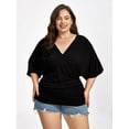 thumbnail image 1 of CurveSoul Women Plain Crisscross V Neck Ruched Hem Tee Short Sleeve Summer Fashion Tshirts Tops, 1 of 3
