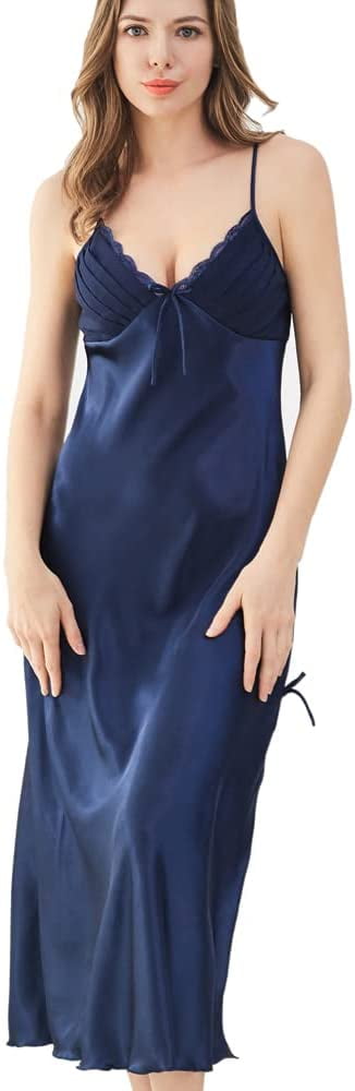 Curv Womens Satin Silk Long Nightgown Sleeveless Sleepwear