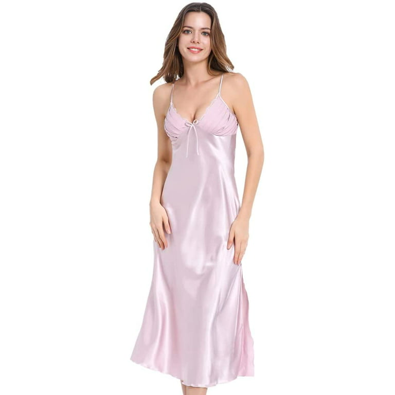 Buy Long Silk Night Gown Sleeveless Sleepwear Lingerie Plus Size Ladies  Nightwear Sexy Satin Night Dress Chemise Satin Slip Women's Nightgown  Online in India 