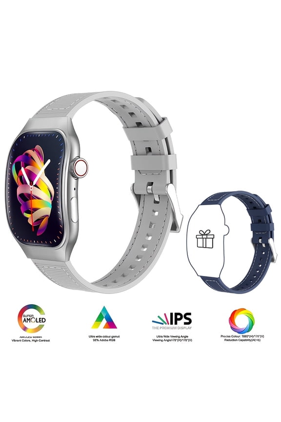 Curved 2.01" Smartwatch with Free Extra Strap - Calls, Notifications, Fitness Tracker, Music Control for Android iPhone