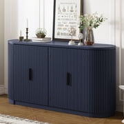 Curved Accent Cabinet, Buffet Cabinet with Adjustable shelves, ONE PIX 4-Door Modern Storage Cabinet with Metal Handles for Living Rooms, Study and Entryway, Navy Blue