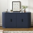 thumbnail image 1 of Curved Accent Storage Cabinet, TUANLUO Buffet Sideboard Cabinet, Wood Storage Cabinet with 4 Doors and Adjustable Shelves, Modern Accent Cabinet Furniture for Entryway Hallway Living Room, Blue, 1 of 10