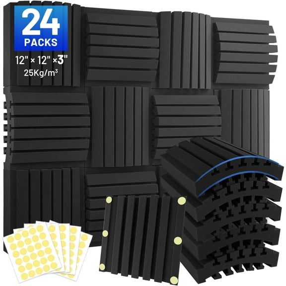 Curved Acoustic Foam Panels Sound Proof Foam Panels Soundproofing Noise Cancelling Wedge Panels for Home Office Recoding Studio with Double-Side Adhesive