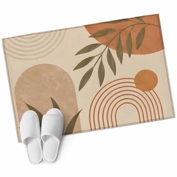 Curved Arch Shapes Rectangle Area Rug 2x3ft Boho Minimalist Terracotta Beige Circle Leafy Washable Rugs for Living Room, Non Slip Soft Carpet for Bedroom Entryway Dining Room