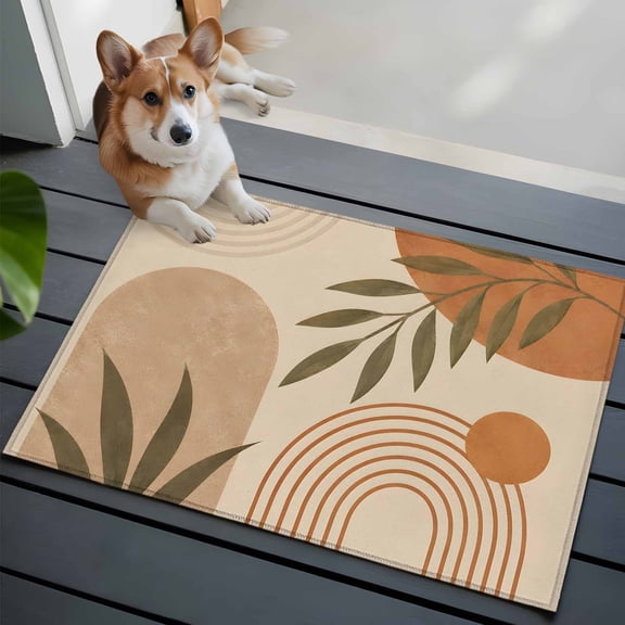 Curved Arch Shapes Small Area Rugs 2x3 Boho Minimalist Terracotta Beige Circle Leafy Entryway Rugs Washable Door Mat, Low-Profile Area Rugs Non Slip Floor Carpet for Living Room Bedroom Home Office
