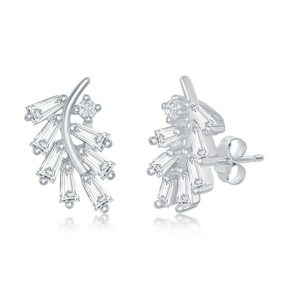 Curved Arrow/Round Flower/Leaves/Bow/Chandelier Designed Cubic Zirconia Sterling Silver Stud Earrings Jewelry for Women or Teens