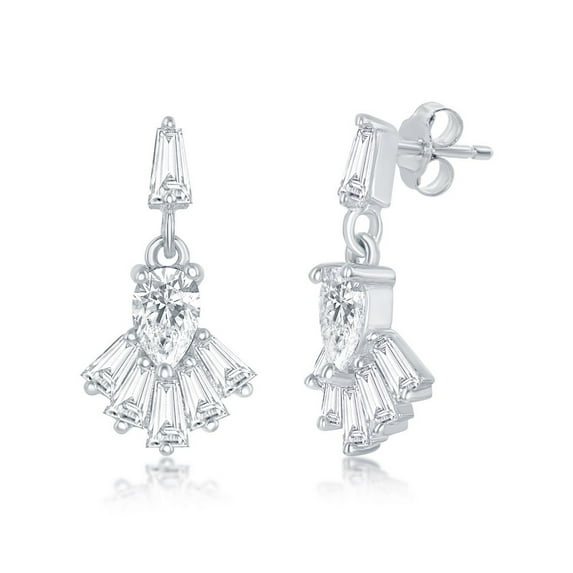 Curved Arrow/Round Flower/Leaves/Bow/Chandelier Designed Cubic Zirconia Sterling Silver Stud Earrings Jewelry for Women or Teens