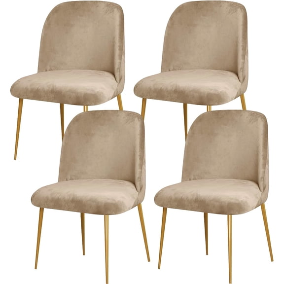 Curved Back Chair Covers for Dining Room, Velvet Stretch Mid Century Modern Chair Slipcovers, Semi Circle Back Chair Seat Protector for Kitchen Living Room (4PCS, Camel)