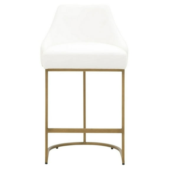Curved Back Counter Stool with Cantilever Base, Set of 2, White and Gold- Saltoro Sherpi