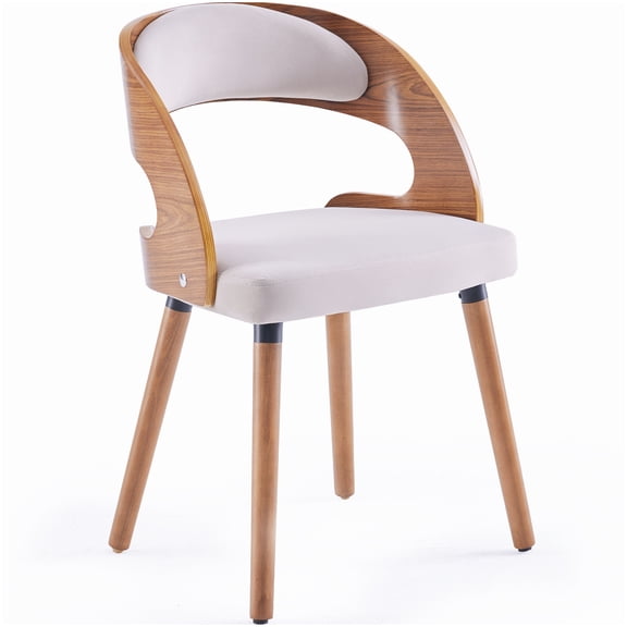 Curved Back Dining Chair Light Gray, Solid Wood Frame with Padded Fabric Seat, Comfort Kitchen Side Chair
