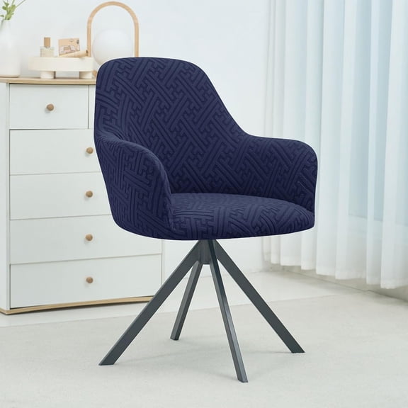 Curved Back Dining Room Chair Covers with Arms Stretch Accent Swivel Bar Stool Slipcover Navy 2PCS