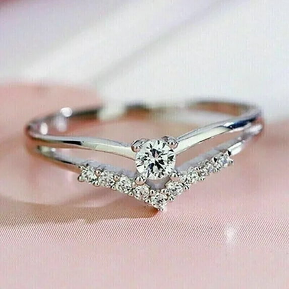 Curved Band Ring 2CT Round Cut Lab-Created Diamond Women's Engagement Ring 14K White Gold Plated