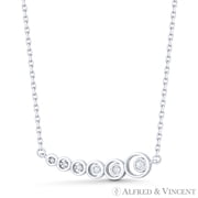 Curved Bar CZ Crystal Journey Pendant & Chain Necklace in .925 Sterling Silver w/ Rhodium