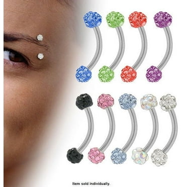 Curved Barbell 16G Eyebrow Ring with CZ Jewels