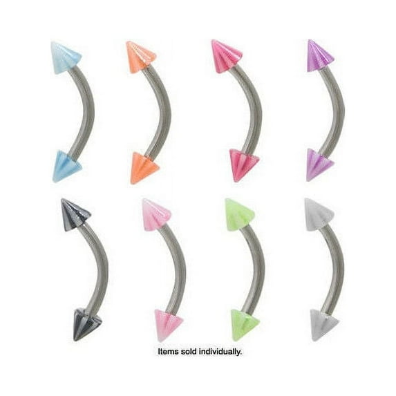Curved Barbell 16G Eyebrow Ring with Spike Acrylic Bead End - Rook Tragus Daith