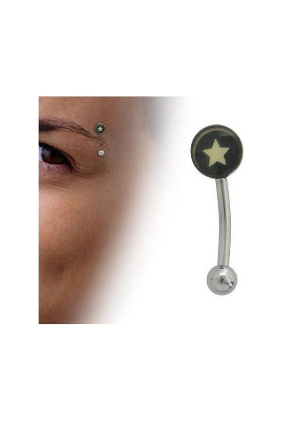 Curved Barbell 16G Eyebrow Ring with Star Logo Design