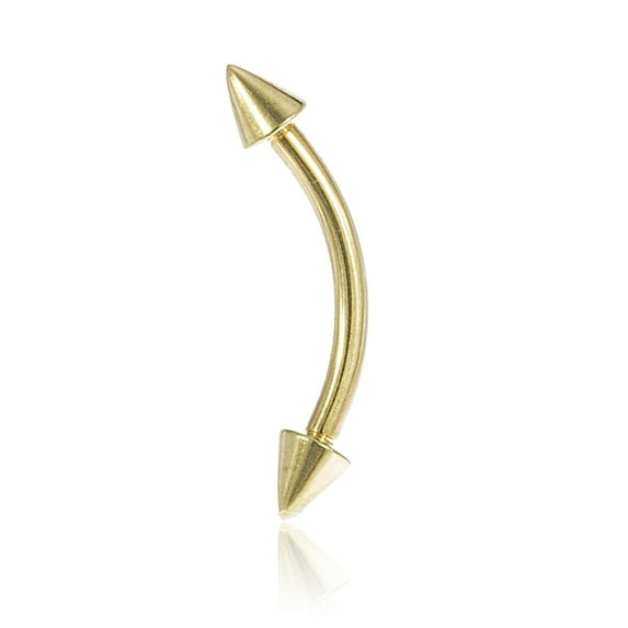 Curved Barbell 24k Gold Plated Over Surgical Steel With Spike 2 piece 14G 5/16 (1.6x8) (TES/8) (5MM Spike)