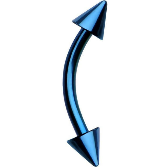 Curved Barbell Titanium Anodized With Spikes 1 piece 16gx8mmx3mm (TB2/15) (dark blue)