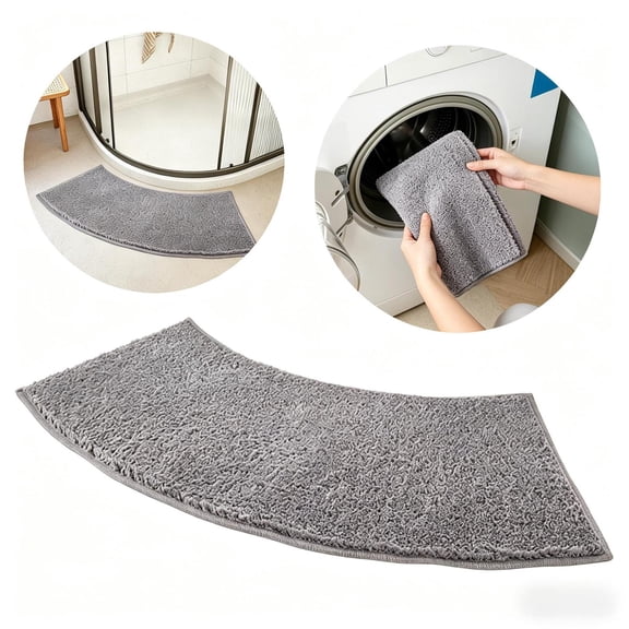 Curved Bath Rug, Curved Shower Mat, 13X 39inch Microfiber Soft Curved Bath Mat for Round Shower, Machine Washable, for Quadrant Shower Stall and Rv Bathroom. (Gray)