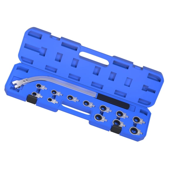 Curved Belt Tensioner Wrench Package 13-Piece Long-Reach Service Tool with Assorted Crowfoot Adapters, Fitted Case for Engine Work