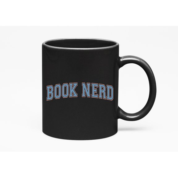 Curved Book Nerd Word, Reading Lover Merch Gift, Black 11oz Ceramic Mug