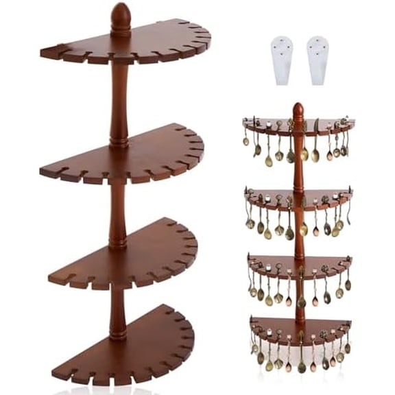 Curved Brown Wood Spoon Display Case Wall Mountable 48 Spoon Rack 4 Shelves for Kitchen Dining Room 26" H x 11.25" W x 4" D$$Home Decor, Kitchen, & Other