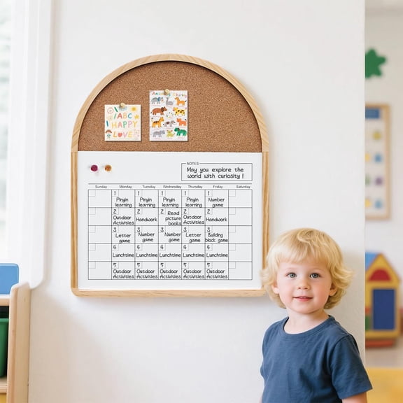 Curved Calendar Whiteboard, 16.5x20.4, Magnetic Dry Erase Board, Holiday Gift, Pine Frame, Wall Mounted, Comes with 3 Marker Pens, 4 Magnets, 4 Soft, Suitable for Home, Teaching, and Office.