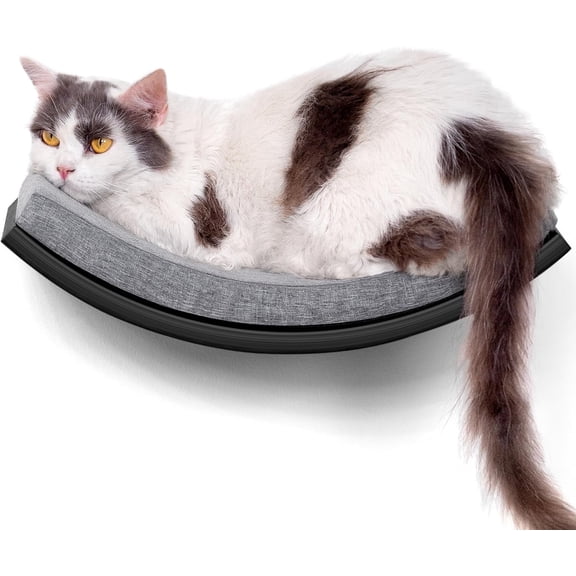 Peluomoz Curved Wooden Cat Wall Perch (Black & Gray) – Wall-Mounted Foam Mat Sleeper & Play Platform for Indoor Use