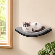 PELUOMOZ Wall-Mounted Cat Perch, Black Wooden Shelf with Gray Foam Cushion, 1 Count