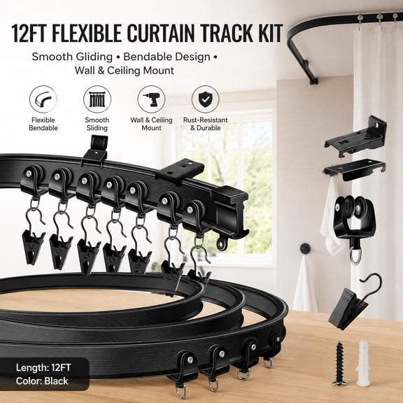 Curved Ceiling Curtain Track 16Ft Heavy Duty Bendable Wall Mount Flexible Room Divider Rail for Shower Curtains