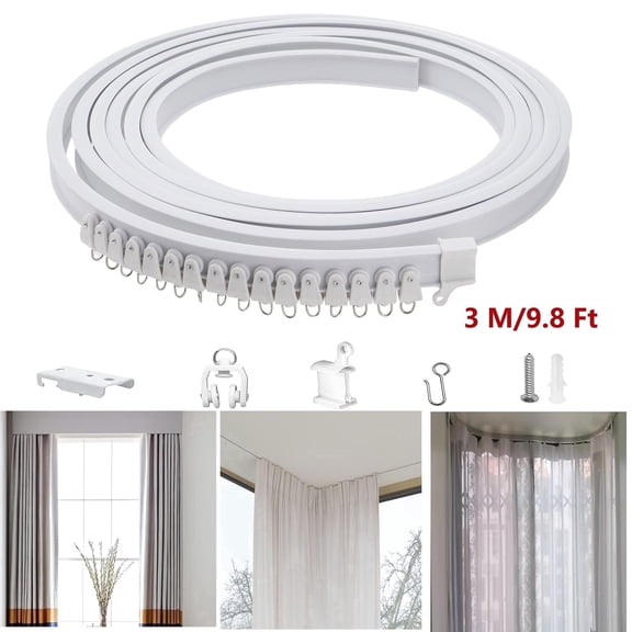 Curved Ceiling Curtain Track, 3 Meter/9.8 ft Flexible Bendable Mount Curtain Rail System for Room Windows Bathroom Divider,White