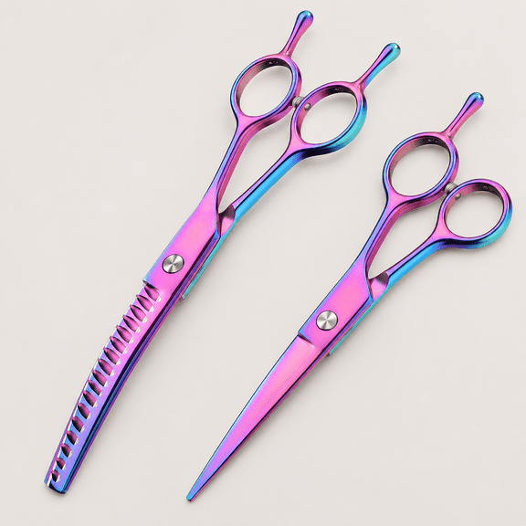 Curved Chunkers Dog Grooming Scissors, Rainbow Pet Shears | Blending & Thinning Chunkers, for Dog and Cat Daily Pet Hair Grooming