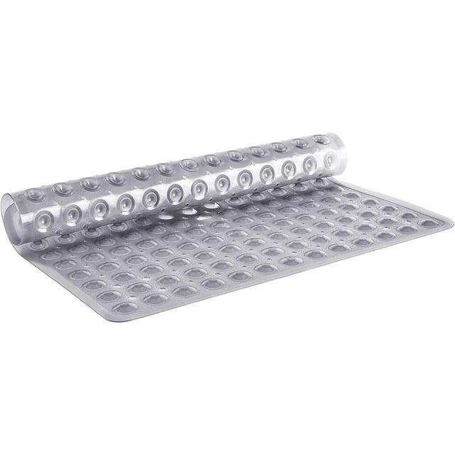 Curved Clear Grey Square Shower Mat Non Slip, And Machine Washable