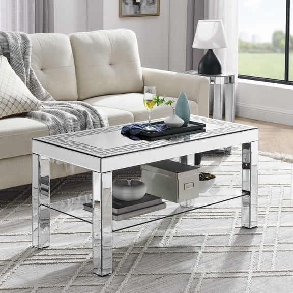 Curved Coffee Table featuring 40 " Silver Glass, Living Room