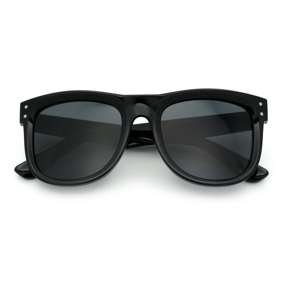 Curved Concave Face Oversized Horn Rim Plastic Retro Sunglasses All Black