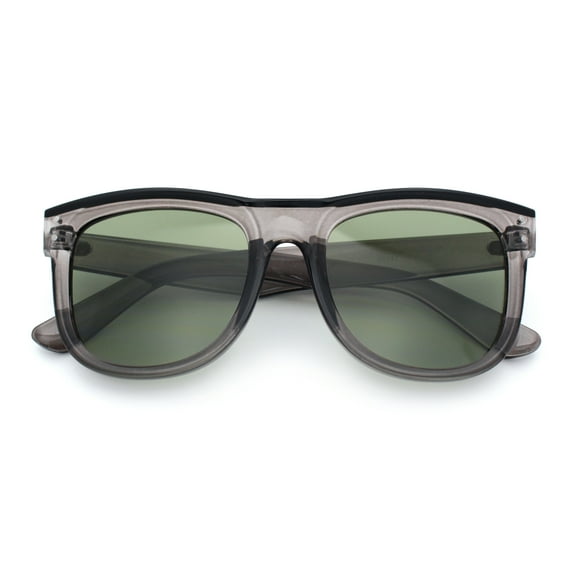 Curved Concave Face Oversized Horn Rim Plastic Retro Sunglasses Slate - Green