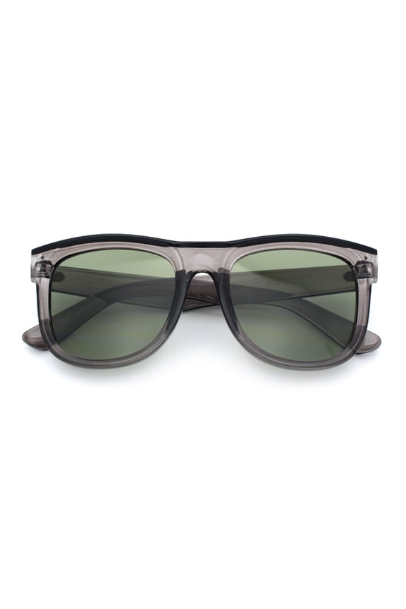 Curved Concave Face Oversized Horn Rim Plastic Retro Sunglasses Slate - Green