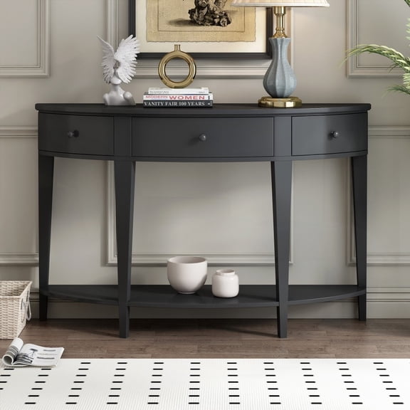 Curved Console Table with 3 Drawers & 1 Shelf - Ideal for Hallway, Entryway - Made of MDF & Pine