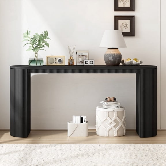 Curved Console Table with Vertical Stripe Design, MDF Construction, 150LBS Capacity for Multiple Rooms