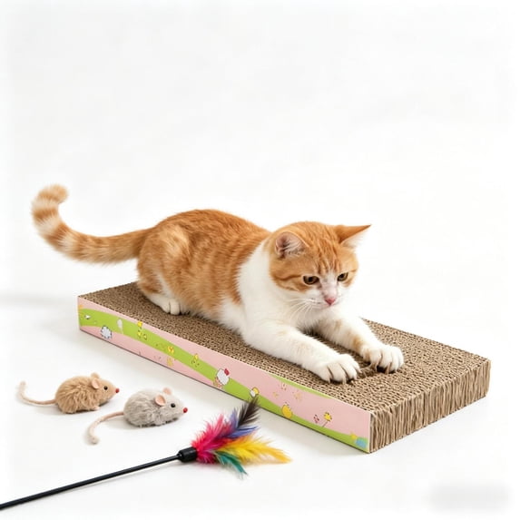 Curved Corrugated Cardboard Cat Scratcher Pad, Durable Wear-Resistant Scratching Board for Indoor Cats, Furniture Protection & Rest