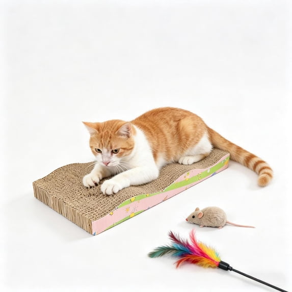 Curved Corrugated Cardboard Cat Scratcher Pad, Durable Wear-Resistant Scratching Board for Indoor Cats, Furniture Protection & Rest