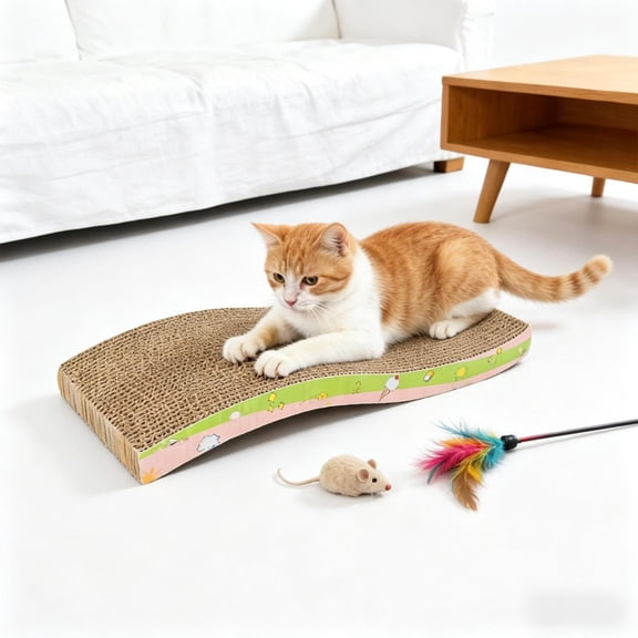 Curved Corrugated Cardboard Cat Scratcher Pad, Durable Wear-Resistant Scratching Board for Indoor Cats, Furniture Protection & Rest