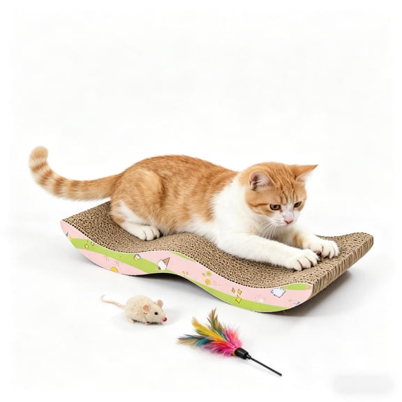 Curved Corrugated Cardboard Cat Scratcher Pad, Durable Wear-Resistant Scratching Board for Indoor Cats, Furniture Protection & Rest